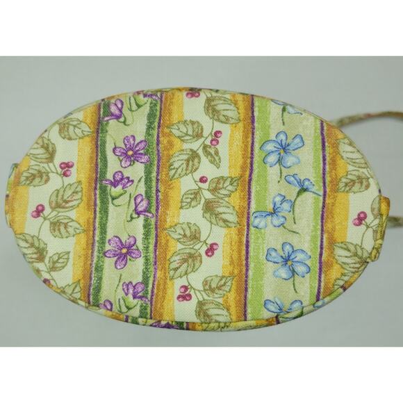 LONGABERGER Botanical Fields Stripe 11" LARGE Bucket Drawstring TOTE Oval Purse - Picture 6 of 10